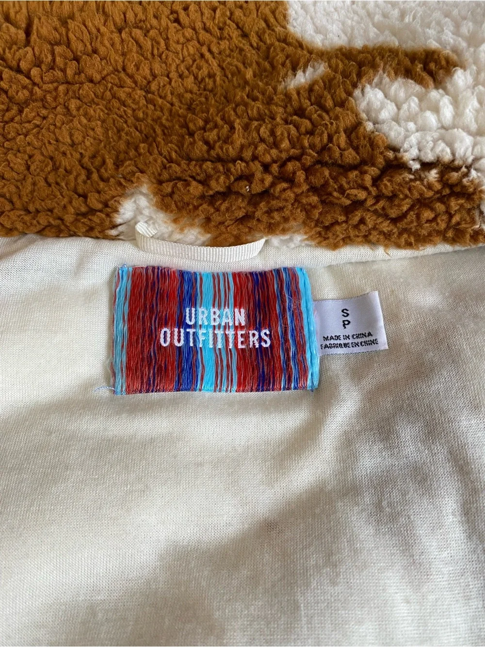 Urban Outfitters Cream & Brown Cow-Print Teddy Jacket - Small